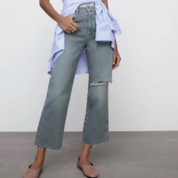 Zara Jeans Zara Straight Leg Jeans High Rise Ankle Jeans Button Fly